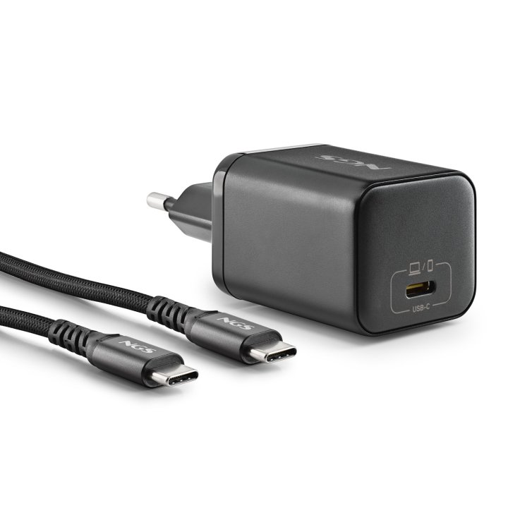 Cargador Usb Gan Ngs Bud65w-l 65w 1xusb-c Pd Pps Diseño Compacto Con Cable Trenzado Y 5 Tips Negro