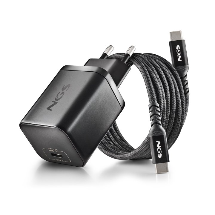 Cargador Usb Gan Ngs Bud65w-l 65w 1xusb-c Pd Pps Diseño Compacto Con Cable Trenzado Y 5 Tips Negro