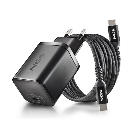Cargador Usb Gan Ngs Bud65w-l 65w 1xusb-c Pd Pps Diseño Compacto Con Cable Trenzado Y 5 Tips Negro