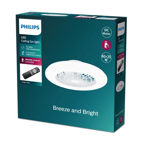 Ventilador De Techo Philips Amigo 60+25w Plafon Led 30-44-65k Mando Distancia Blanco Aspas Ocultas