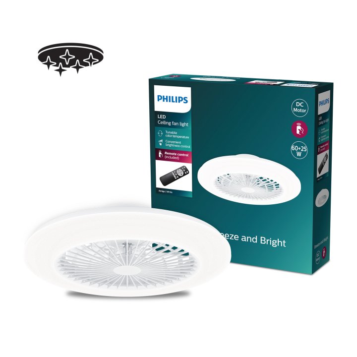 Ventilador De Techo Philips Amigo 60+25w Plafon Led 30-44-65k Mando Distancia Blanco Aspas Ocultas