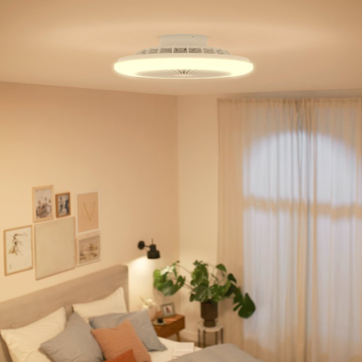Ventilador De Techo Philips Amigo 60+25w Plafon Led 30-44-65k Mando Distancia Blanco Aspas Ocultas