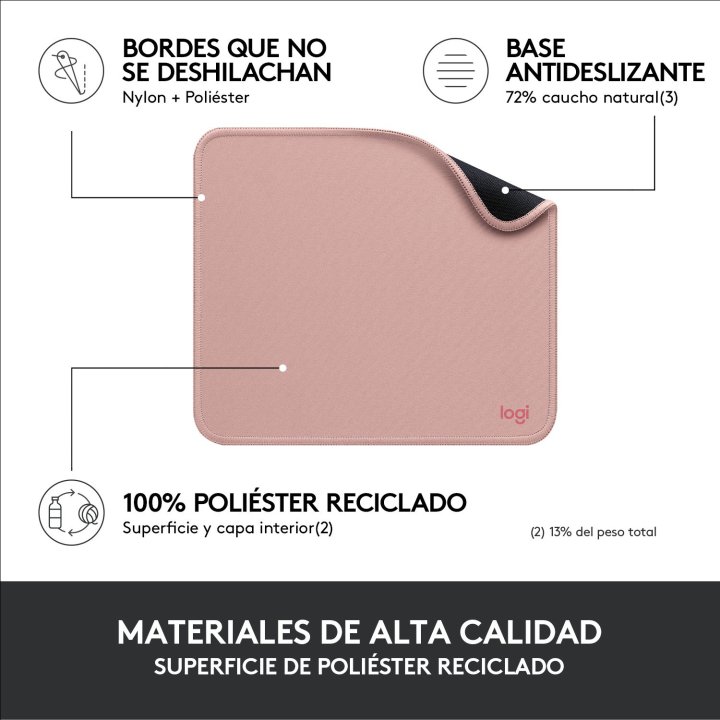 Alfombrilla Logitech Studio Material Reciclado Pet Superficie Tela Goma Antideslizante 230x200mm Rosa