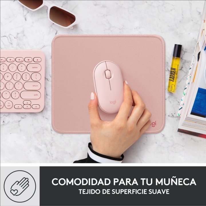 Alfombrilla Logitech Studio Material Reciclado Pet Superficie Tela Goma Antideslizante 230x200mm Rosa