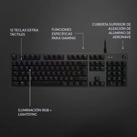 Teclado Logitech G512 Carbon Gaming Mecanico Tactil Gx Brown Rgb Lightsync Aluminio Negro