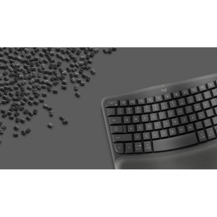 Teclado Logitech Wireless Wave Keys Ergonomico Ondulado Repositor Receptor Bolt Grafito