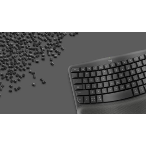Teclado Logitech Wireless Wave Keys Ergonomico Ondulado Repositor Receptor Bolt Grafito