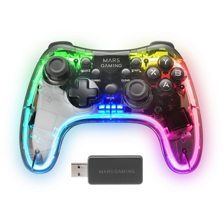 (km0) Gamepad Inalambrico Mars Gaming Mgp-24 Usb 2.4g Pro Usb-c Multiplataforma 20 Botones Rgb Neon Vibración Haptica Dual Ca