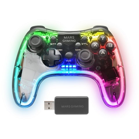 (km0) Gamepad Inalambrico Mars Gaming Mgp-24 Usb 2.4g Pro Usb-c Multiplataforma 20 Botones Rgb Neon Vibración Haptica Dual Ca