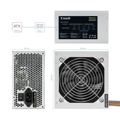(km0) Fuente De Alimentacion Tooq 500w Tqep-500sse Fan 12cm 4 Sata 2 Molex Cable Alimentación Cash30