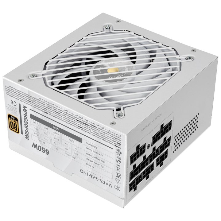 Fuente Modular Mars Gaming 650w Mpb650psi Atx3.1 80+gold Pfc Activo Pcie5.1 12v-2x6 Dc-dc Smd Blanco