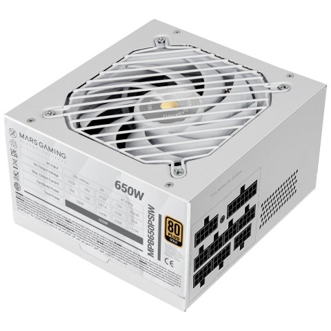 Fuente Modular Mars Gaming 650w Mpb650psi Atx3.1 80+gold Pfc Activo Pcie5.1 12v-2x6 Dc-dc Smd Blanco