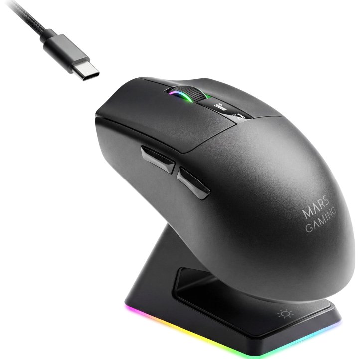 Mouse Mars Gaming Wireless Y Bluetooth Mmw-elite Tri-mode 2.4ghz Bt 5.4 6 Botones 20000 Dpi Negro