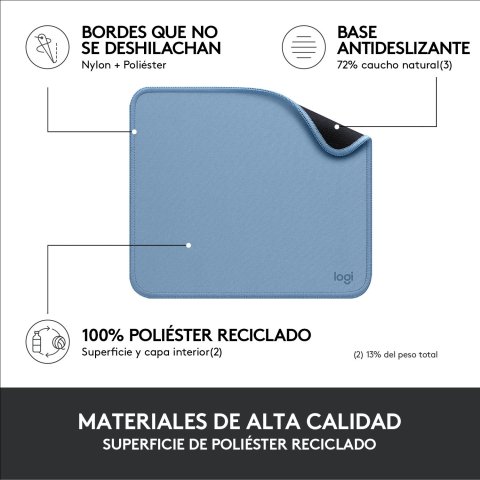 Alfombrilla Logitech Studio Material Reciclado Pet Superficie Tela Goma Antideslizante 230x200mm Gris Azulado