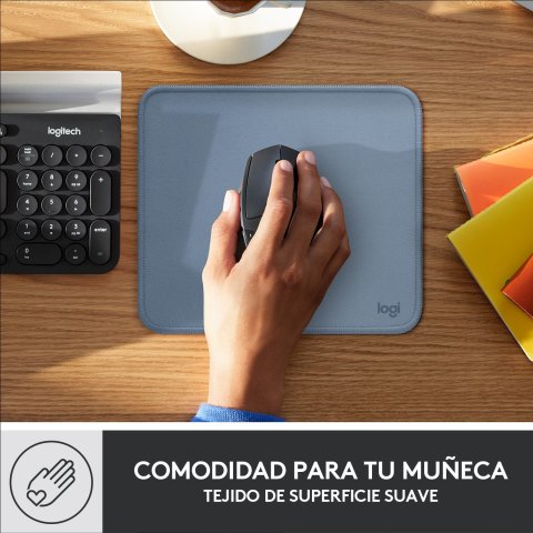 Alfombrilla Logitech Studio Material Reciclado Pet Superficie Tela Goma Antideslizante 230x200mm Gris Azulado