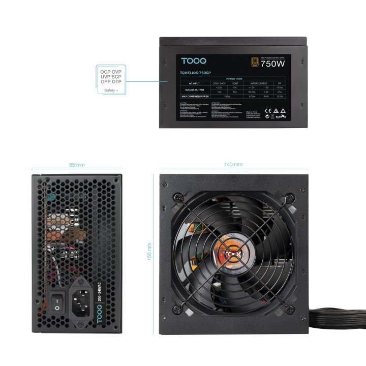 Fuente De Alimentacion Tooq Tqhelios-750sp 750w 80 Plus Bronze Pfc Activo Atx 12v 12cm Negro