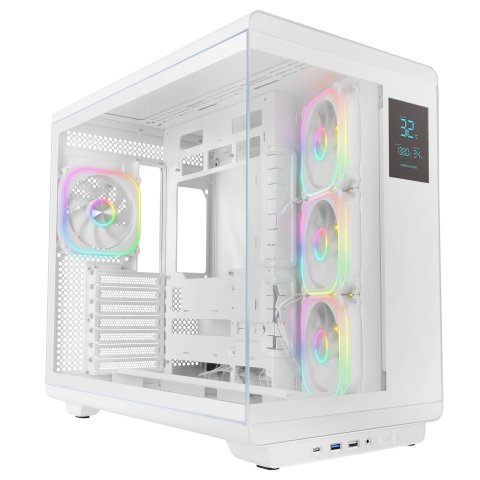 Caja Atx Mars Gaming Mc-revpro Pantalla Lcd 4.3" Cristal Templado 4x Ventiladores Argb Blanco
