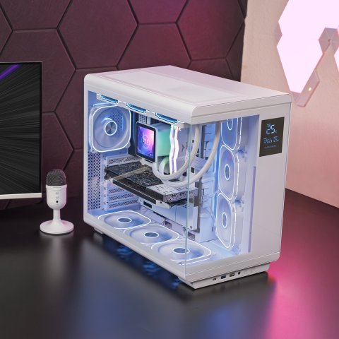 Caja Atx Mars Gaming Mc-revpro Pantalla Lcd 4.3" Cristal Templado 4x Ventiladores Argb Blanco

