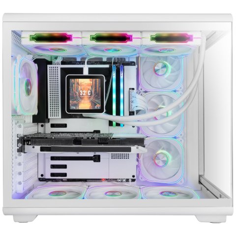 Caja Atx Mars Gaming Mc-revpro Pantalla Lcd 4.3" Cristal Templado 4x Ventiladores Argb Blanco

