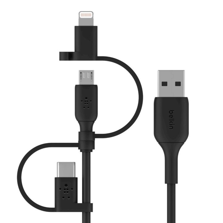 Cable Usb-a 3in1 1m Belkin Cac001bt1mbk 15w 480mbps Conectores Usb-c Micro-usb Lightning Negro
