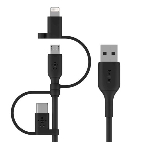 Cable Usb-a 3in1 1m Belkin Cac001bt1mbk 15w 480mbps Conectores Usb-c Micro-usb Lightning Negro