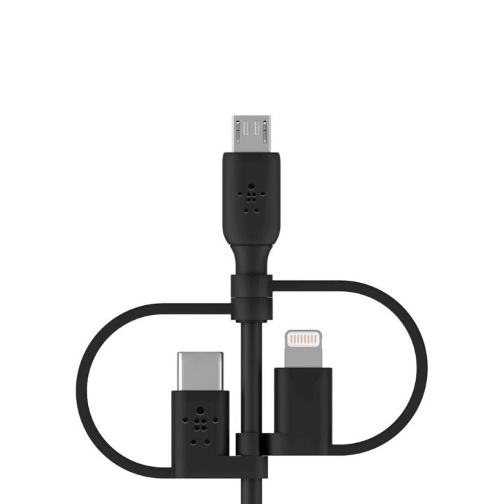 Cable Usb-a 3in1 1m Belkin Cac001bt1mbk 15w 480mbps Conectores Usb-c Micro-usb Lightning Negro