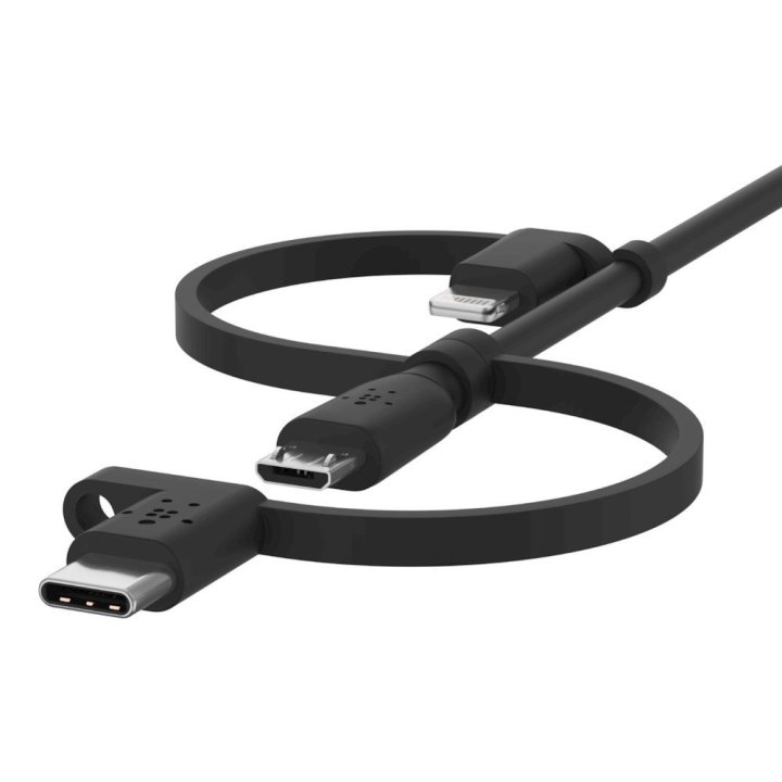 Cable Usb-a 3in1 1m Belkin Cac001bt1mbk 15w 480mbps Conectores Usb-c Micro-usb Lightning Negro