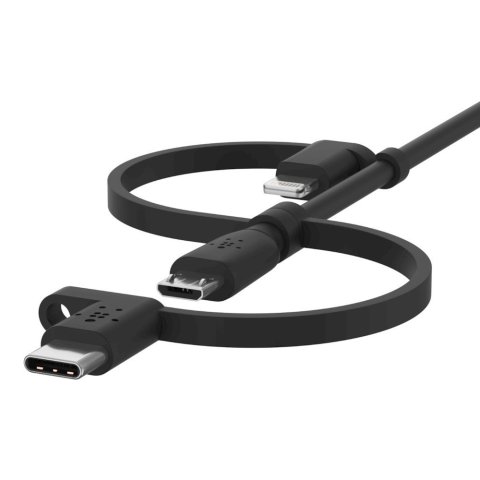 Cable Usb-a 3in1 1m Belkin Cac001bt1mbk 15w 480mbps Conectores Usb-c Micro-usb Lightning Negro