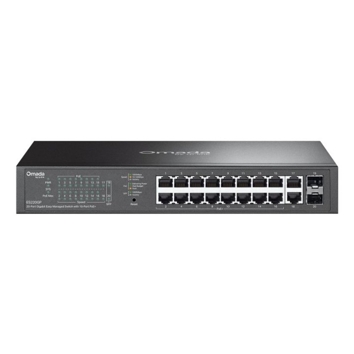 Switch Semigestionable Tp-link Omada Es220gp Gigabit 16xpoe+ 2xrj45 2xsfp 150w Fanless Rack