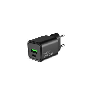 Cargador Usb Gan Coolbox 25w 1xusb-c 1xusb-a Pd Qc3.0 Negro