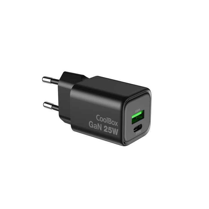 Cargador Usb Gan Coolbox 25w 1xusb-c 1xusb-a Pd Qc3.0 Negro
