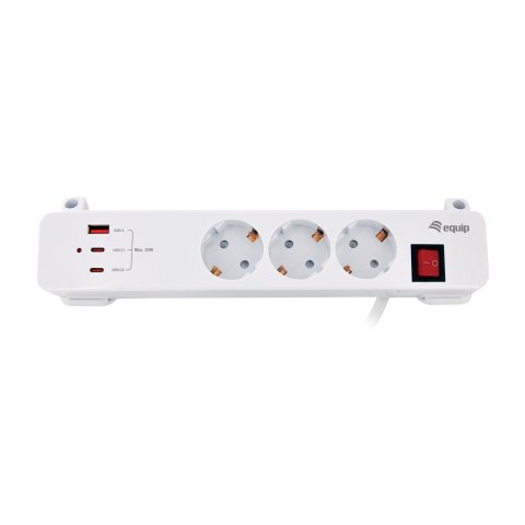 Regleta Alimentacion Equip 245556 Con Abrazadera 3 Tomas Schuko 2xusb-c 1xusb-a 20w Blanco