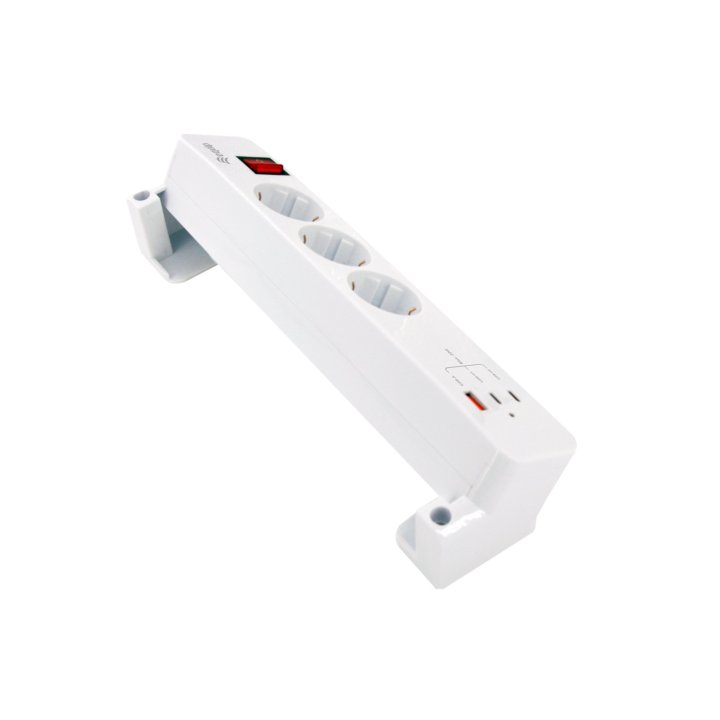 Regleta Alimentacion Equip 245556 Con Abrazadera 3 Tomas Schuko 2xusb-c 1xusb-a 20w Blanco
