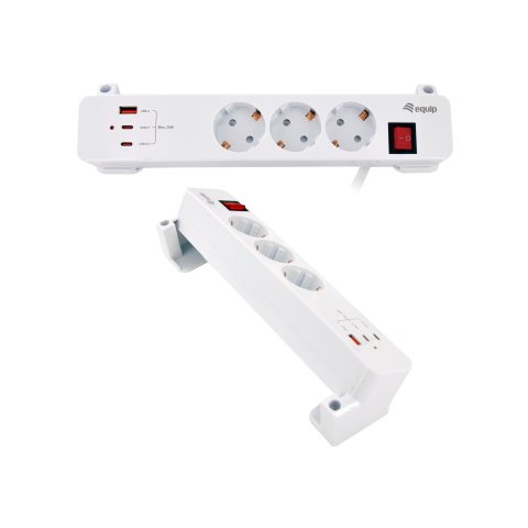 Regleta Alimentacion Equip 245556 Con Abrazadera 3 Tomas Schuko 2xusb-c 1xusb-a 20w Blanco