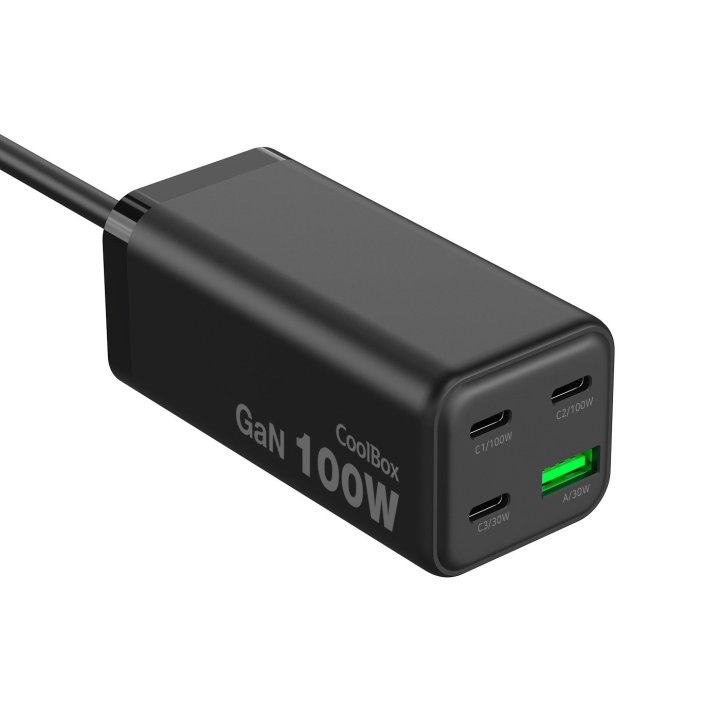 Cargador Usb Gan Coolbox Chargemaster 4 Pro 100w 3xusb-c 1xusb-a Pd Qc4+ 100w Negro