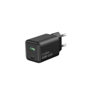 Cargador Usb Gan Coolbox 35w 1xusb-c 1xusb-a Pd Qc3.0 35w Negro