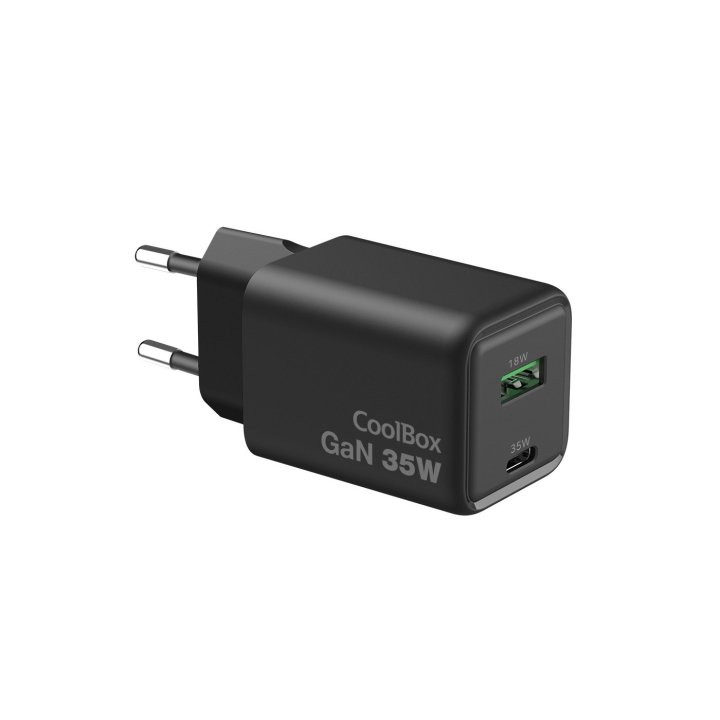 Cargador Usb Gan Coolbox 35w 1xusb-c 1xusb-a Pd Qc3.0 35w Negro