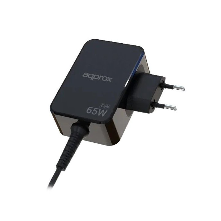 Cargador Usb Gan Approx 65w Cable Usb-c Soldado 1.8m Pd Color Negro