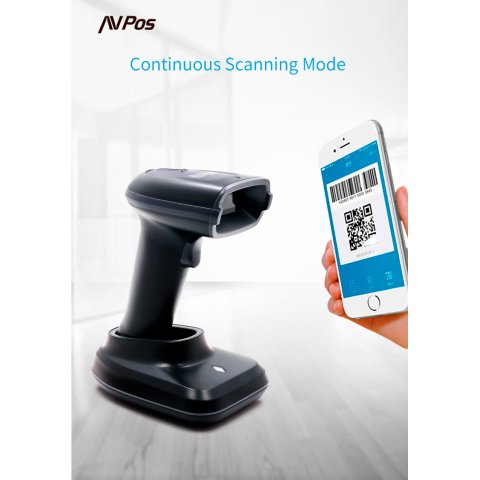 Scanner Codigo De Barras Avpos Bt230 Inalambrico 1d 2d Qr Conexion Usb Bt 2.4ghz Con Base Negro