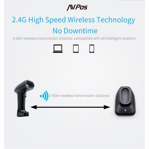 Scanner Codigo De Barras Avpos Bt230 Inalambrico 1d 2d Qr Conexion Usb Bt 2.4ghz Con Base Negro