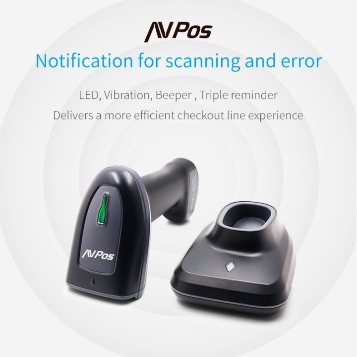 Scanner Codigo De Barras Avpos Bt230 Inalambrico 1d 2d Qr Conexion Usb Bt 2.4ghz Con Base Negro