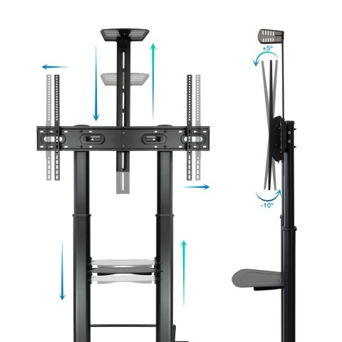 Soporte De Suelo Con Ruedas Tooq Fs20404hm-b Para Pantallas De 60-100" Regulable En Altura Max 100kg