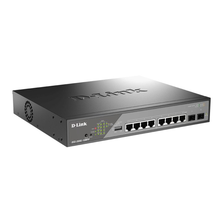 Switch Gestionable D-link Dss-200g-10mp e Poe+ Poe++ 90w 8x10 100 1000 Mbps + 2g Sfp (onvif - Vlan - Erps - Port Trunking )
