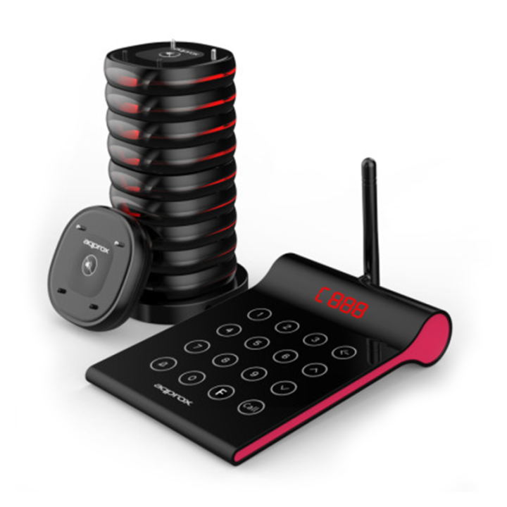 Kit Avisador De Clientes Approx 10 Avisadores Rango 400m 32h De Bateria Transmisor Tactil 4 Digitos Con Base De Carga Para 10