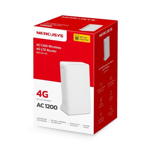 Router Wifi 4g Mercusys Mb130-4g Wifi Ac1200 Dualband 2 Puertos Lan Ranura Sim 4g Lte