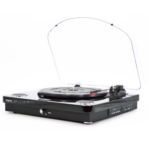 Tocadiscos Bluetooth Aiwa Gbtur-120v3 Black Bt5.0 + Edr Plato 27.5cm Tres Velocidades 33, 45, 78 Rpmlector Grabador Usb sd Ra