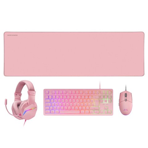 Pack Teclado Mouse Headset Y Alfombrilla Mars Gaming Mcp-rgb3 Pink Teclado Tkl H-mech Red Mouse Rgb Flow 3200dpi Headset Frgb