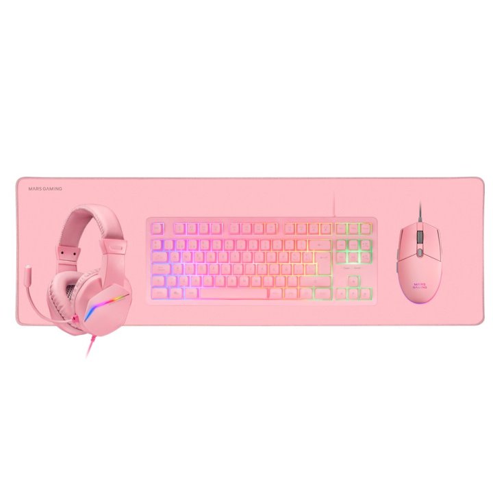 Pack Teclado Mouse Headset Y Alfombrilla Mars Gaming Mcp-rgb3 Pink Teclado Tkl H-mech Red Mouse Rgb Flow 3200dpi Headset Frgb