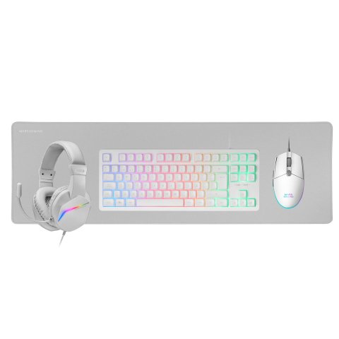Pack Teclado Mouse Headset Y Alfombrilla Mars Gaming Mcp-rgb3 White Teclado Tkl H-mech Red Mouse Rgb Flow 3200dpi Headset Frg