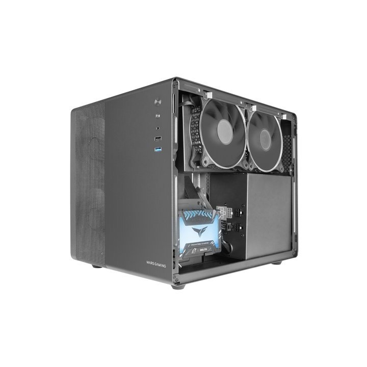 Caja Microatx Cube Gaming Mars Gaming Mcm Pro Black Frontal Mesh Diseño Cube 3xventiladores 120mm Rgb Lateral De Cristal Temp